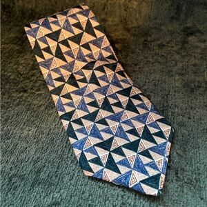 The Custom Shop Tie 100% Silk Hand Tailored Beige, Green and Blue